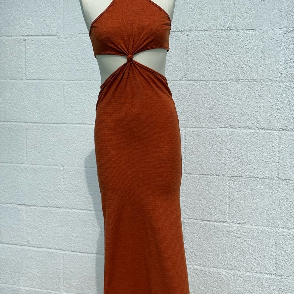 Elegant Rust Halter Dress
